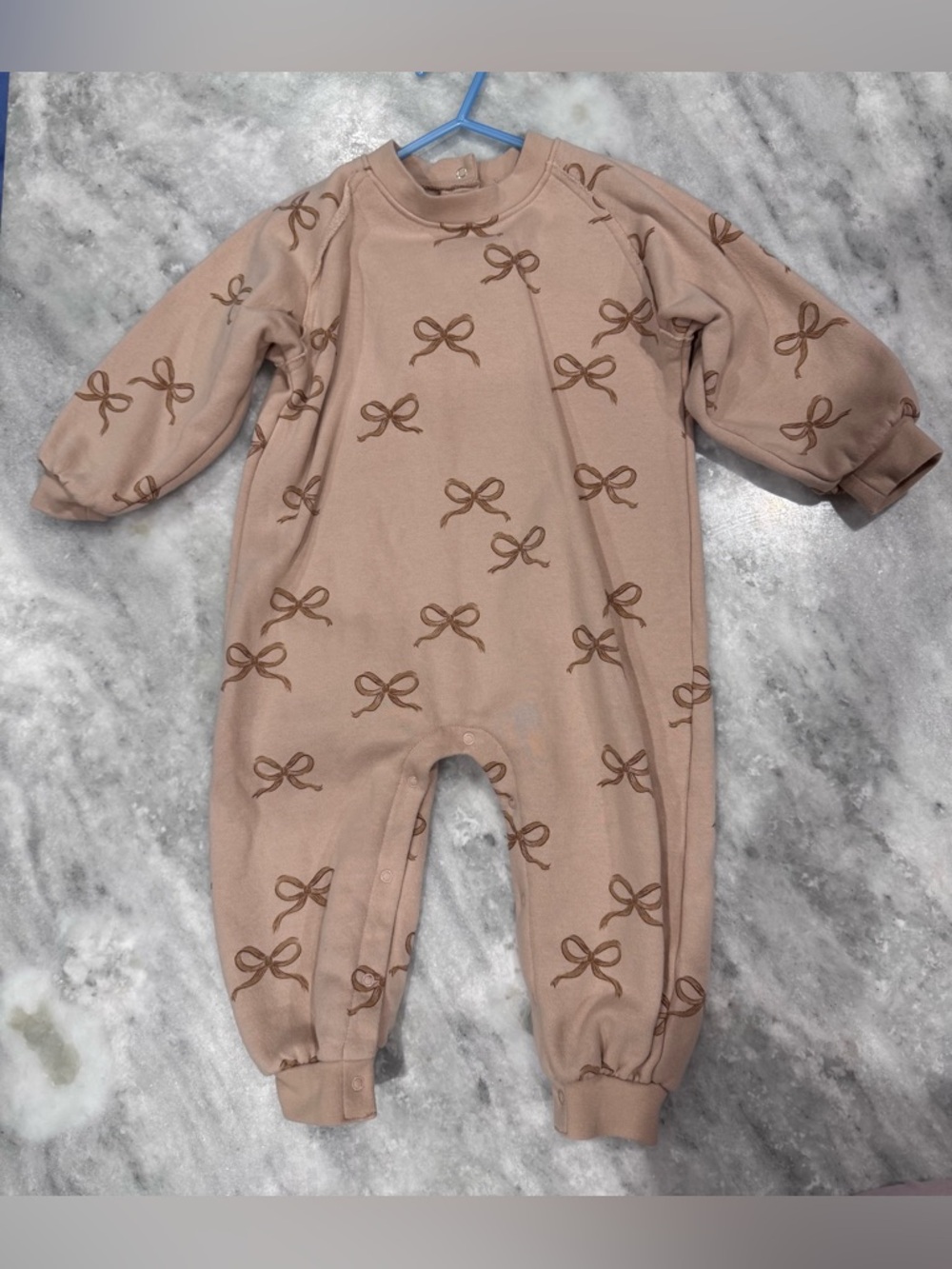 Rylee + Cru Dusty Pink Bow-Print One-Piece Snap Romper